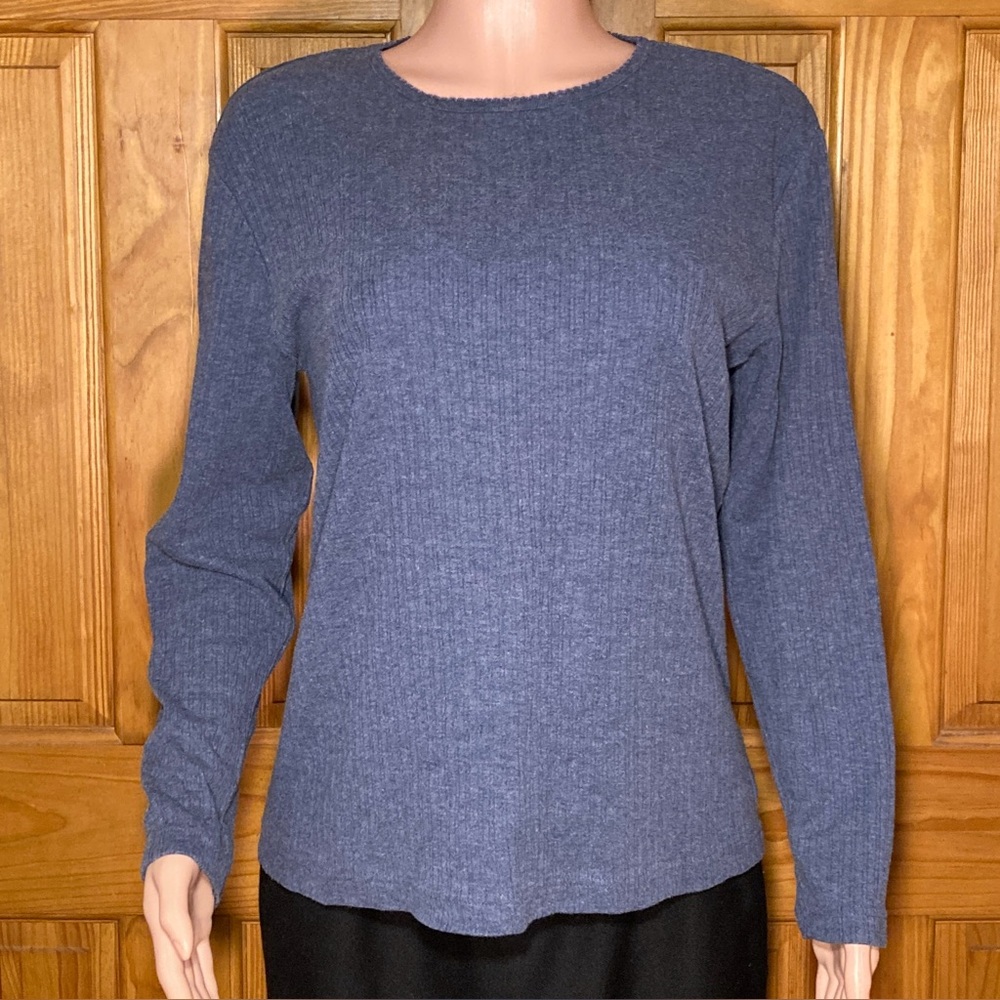 EUC Classic Elements Vintage 80s 90s Top Blouse Long Sleeve Blue Size M Medium